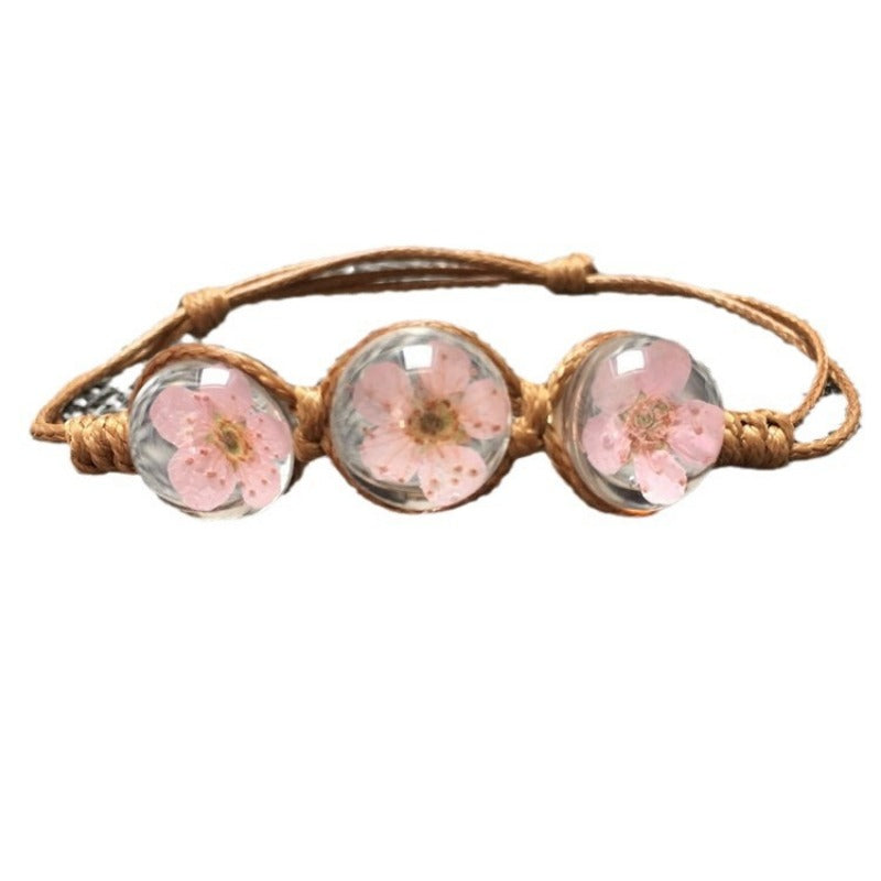 Wholesale Dried Flower Bracelet&Time Gemstone Narcissus Eternal Flower Weaving Bracelet
